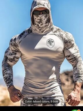 Camo Athletic Long Sleeve Face Mask Hooded Gear